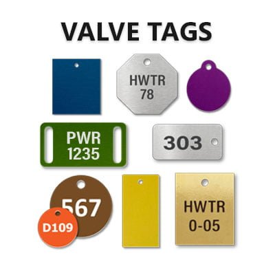 Valve Tags, Valve Labels in Brass, Anodized Aluminum, Stainless Steel and Plastic