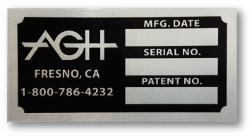 Serial Number Data Plate in Printed Aluminum